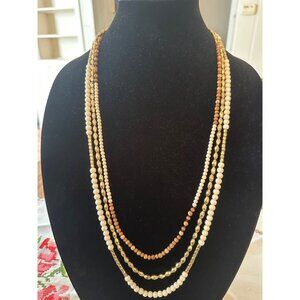 Multi-Strand Beaded Necklace W/ Leather Wrap & Gold Accents